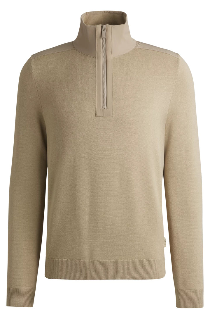 BOSS Zip-neck sweater with softshell trims