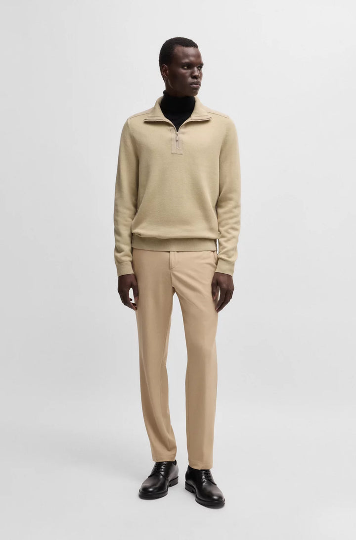 BOSS Zip-neck sweater with softshell trims