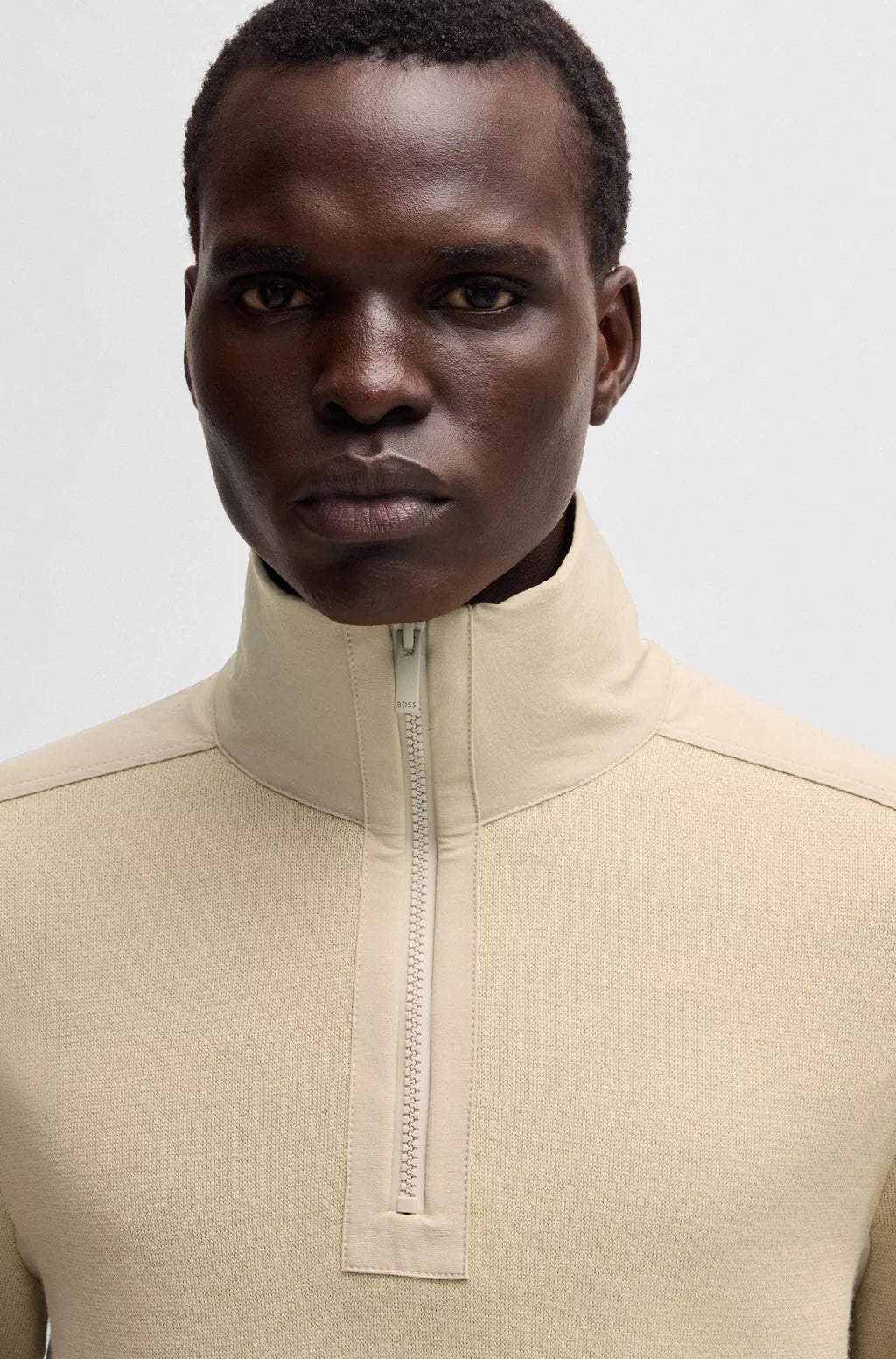 BOSS Zip-neck sweater with softshell trims