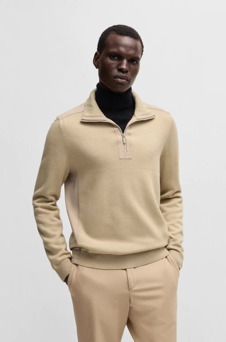 BOSS Zip-neck sweater with softshell trims