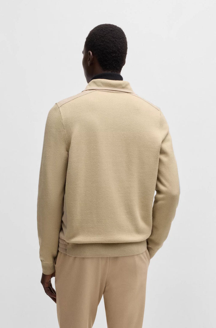 BOSS Zip-neck sweater with softshell trims