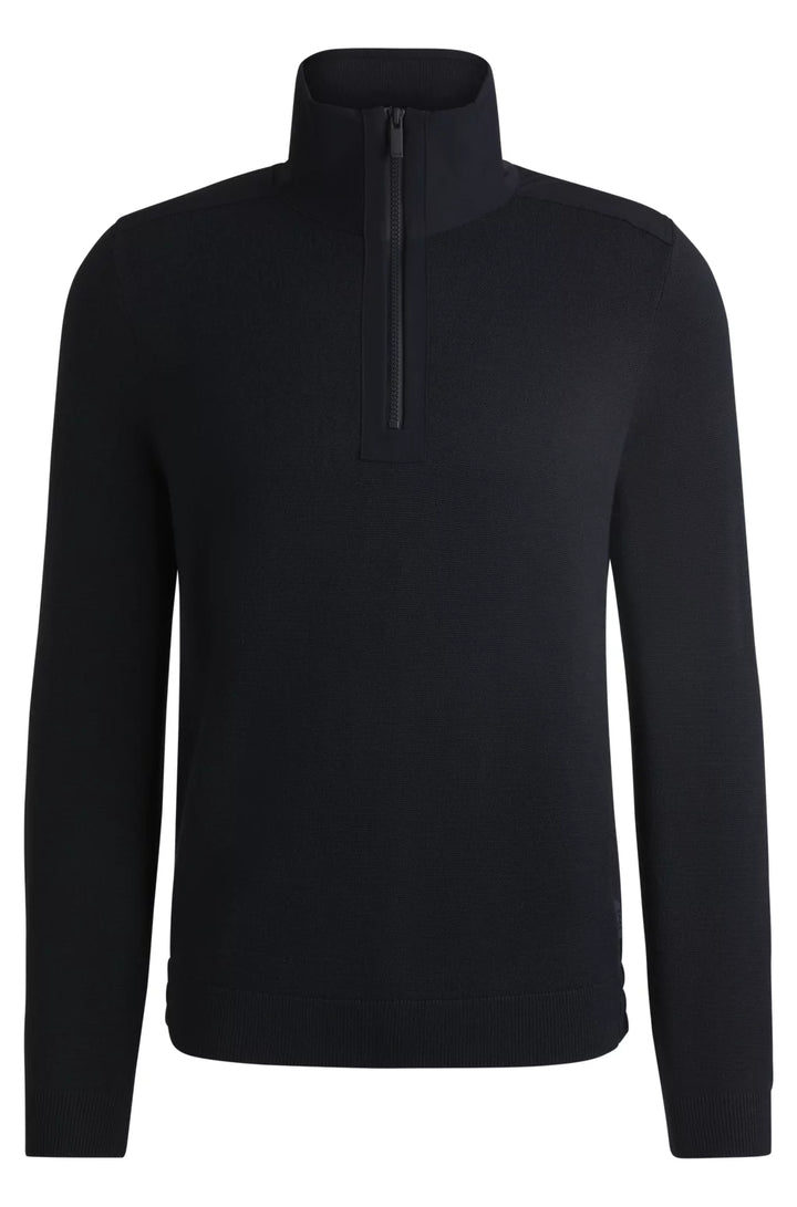 BOSS Zip-neck sweater with softshell trims