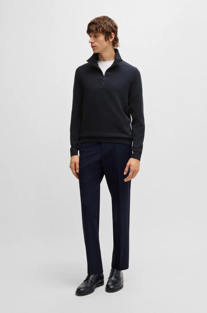BOSS Zip-neck sweater with softshell trims