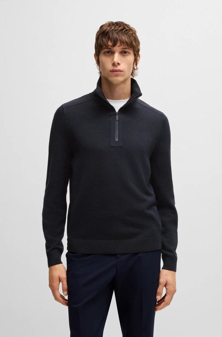 BOSS Zip-neck sweater with softshell trims