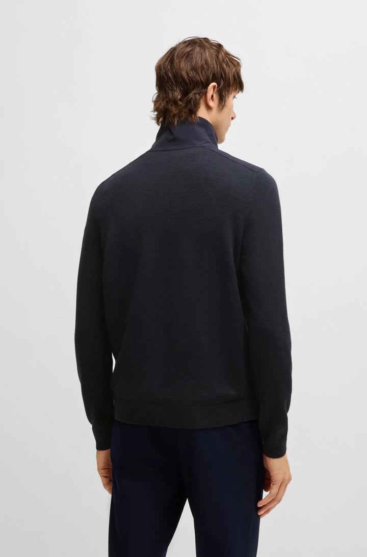 BOSS Zip-neck sweater with softshell trims