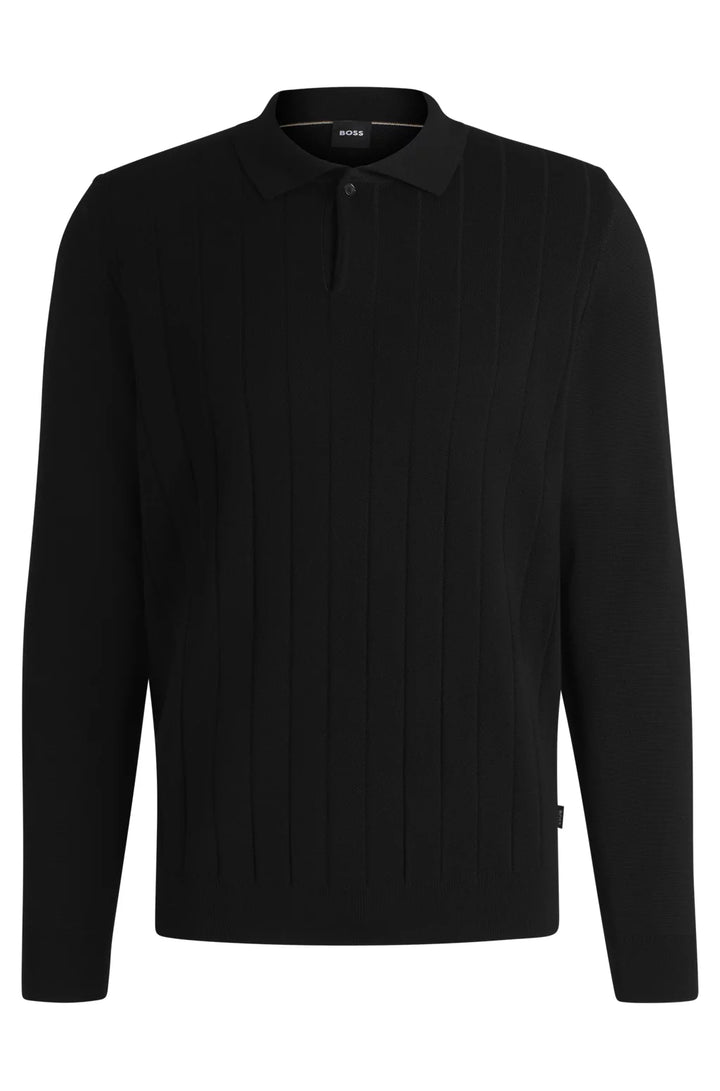 BOSS Wool polo sweater with knitted stripes