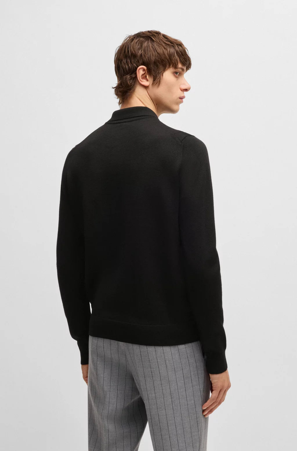 BOSS Wool polo sweater with knitted stripes