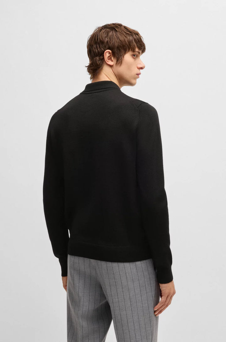 BOSS Wool polo sweater with knitted stripes