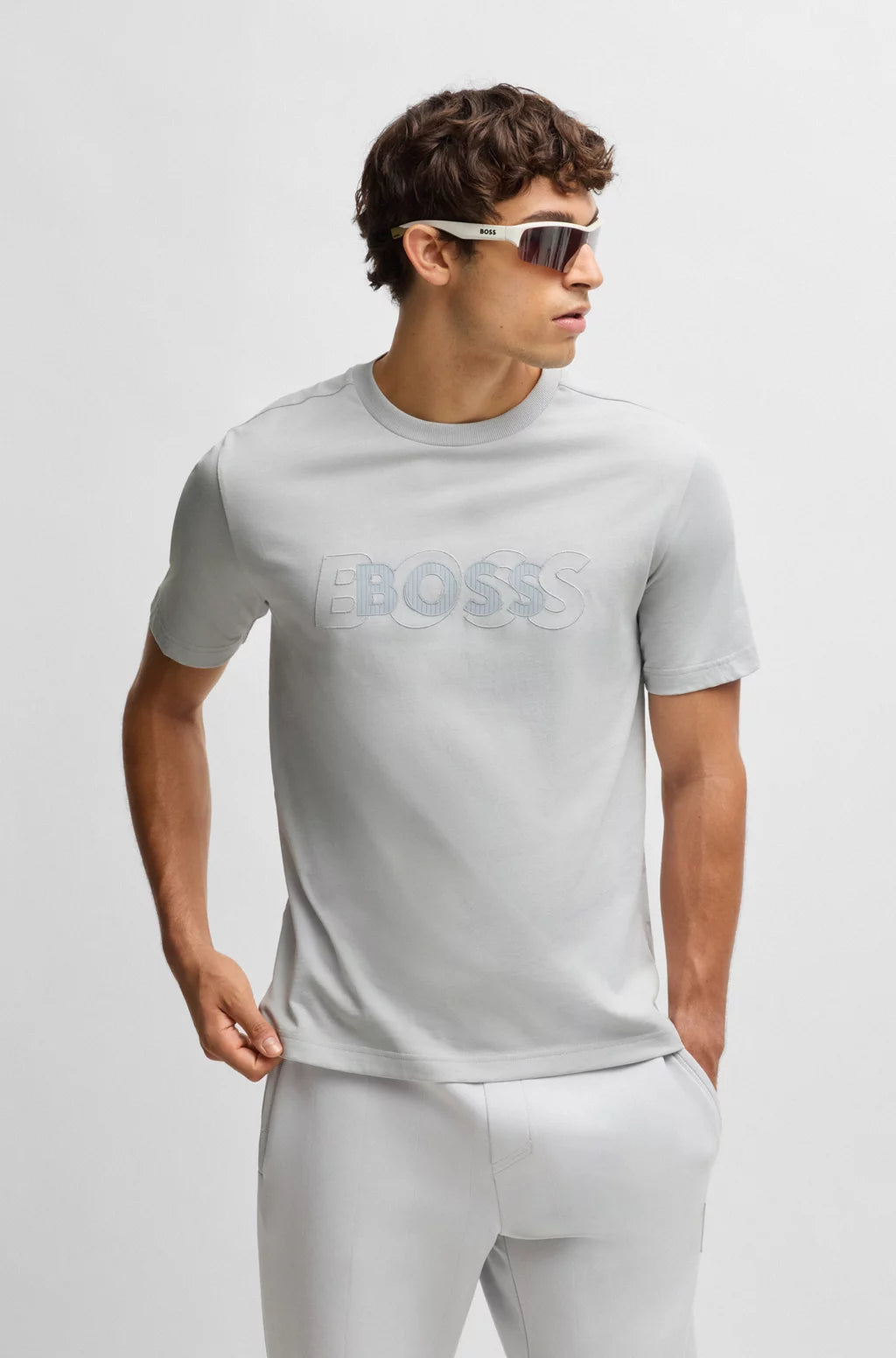 BOSS COTTON-JERSEY T-SHIRT WITH DOUBLE LOGO ARTWORK
