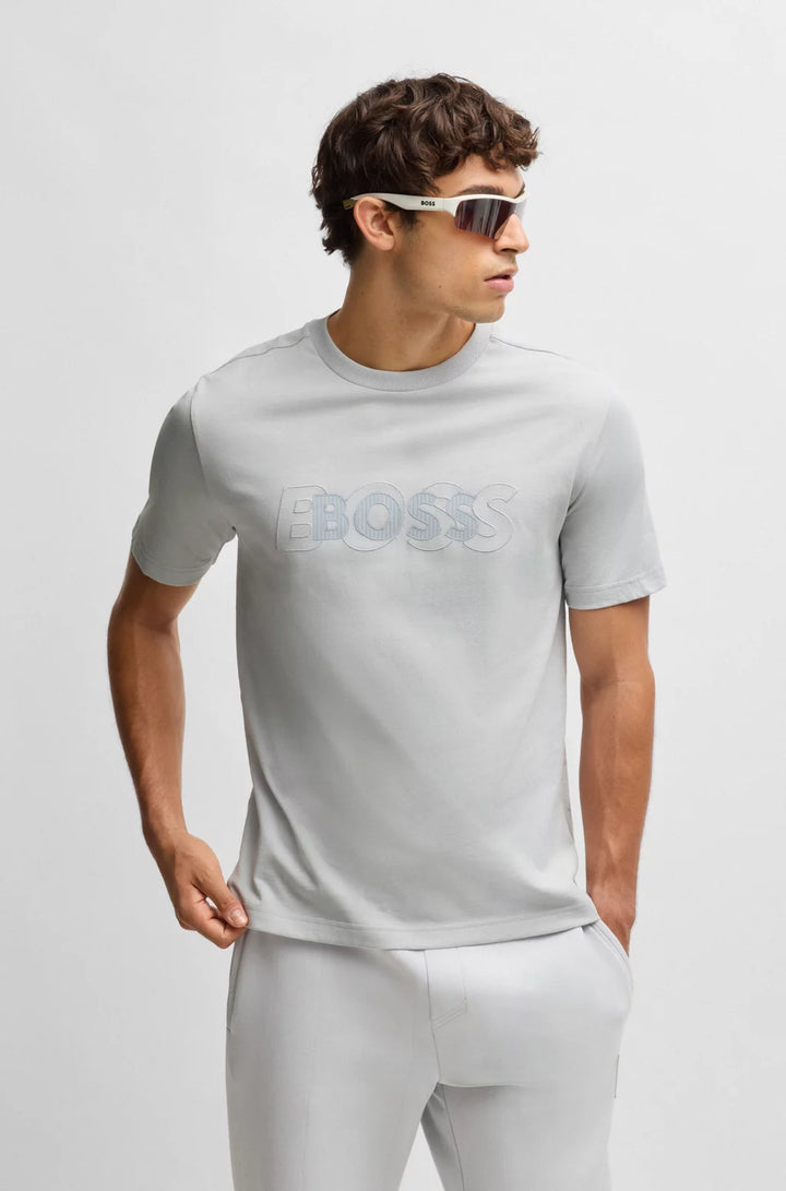 BOSS COTTON-JERSEY T-SHIRT WITH DOUBLE LOGO ARTWORK