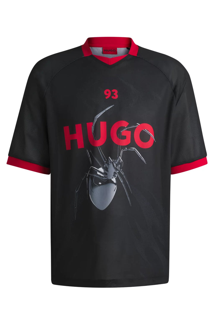 HUGO RELAXED-FIT FOOTBALL-STYLE MESH T-SHIRT WITH SEASONAL PRINT