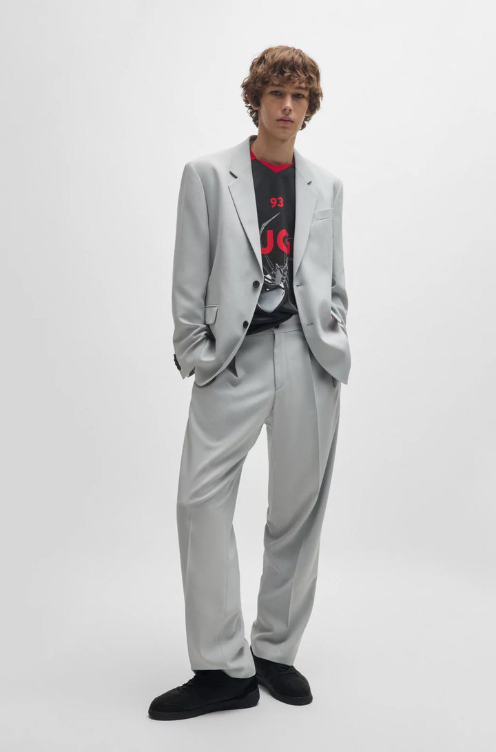 HUGO RELAXED-FIT FOOTBALL-STYLE MESH T-SHIRT WITH SEASONAL PRINT