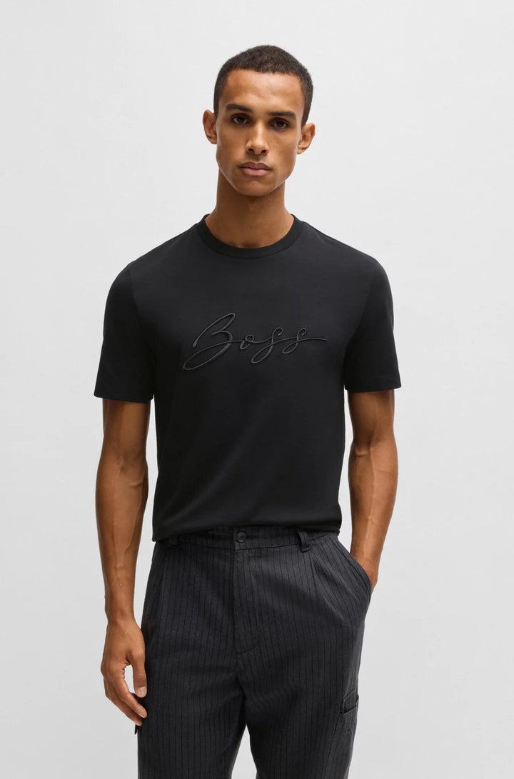 BOSS COTTON-JERSEY REGULAR-FIT T-SHIRT WITH SCRIPT LOGO