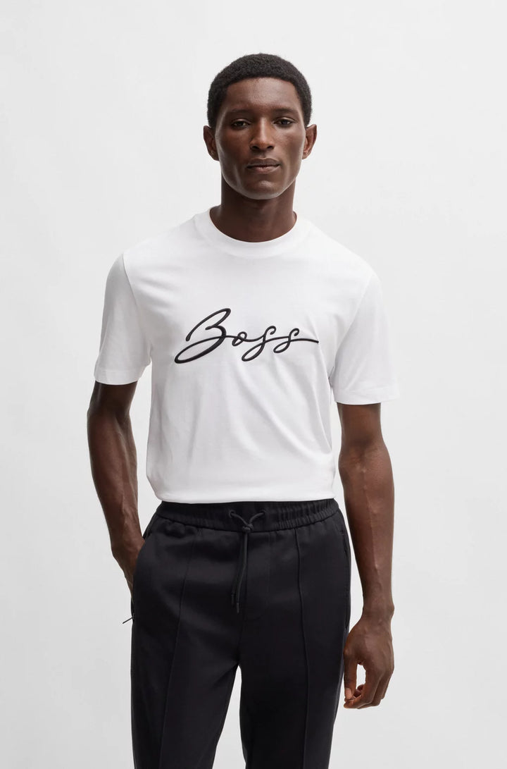 BOSS COTTON-JERSEY REGULAR-FIT T-SHIRT WITH SCRIPT LOGO
