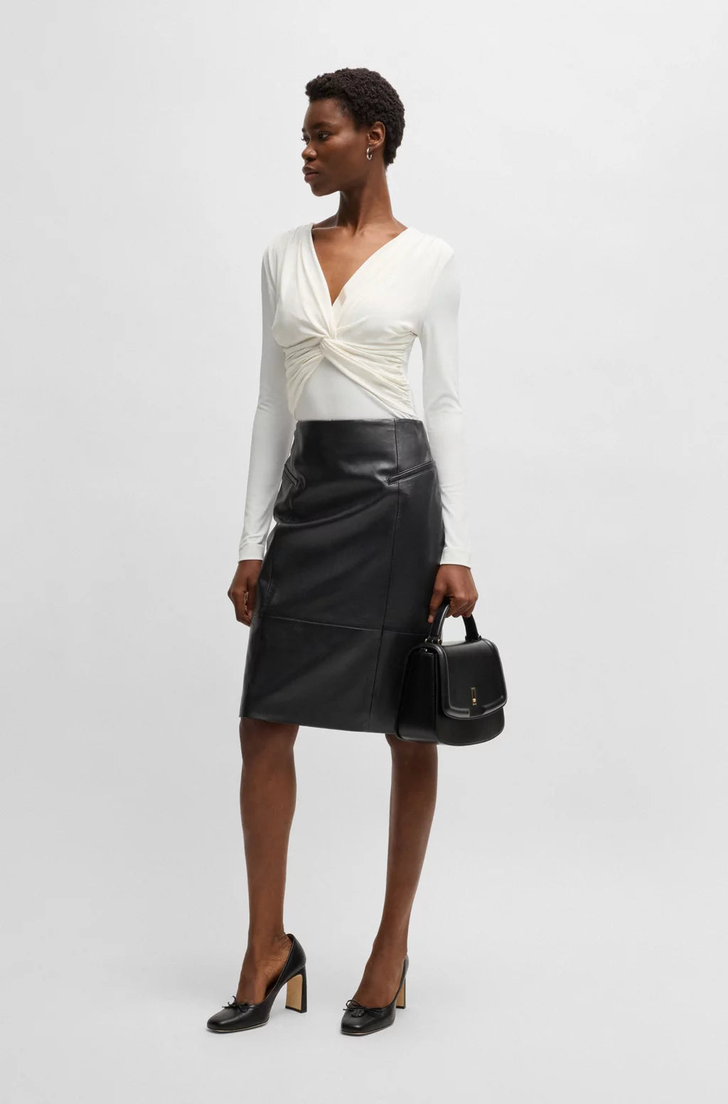 BOSS PENCIL SKIRT IN LUSTROUS LEATHER