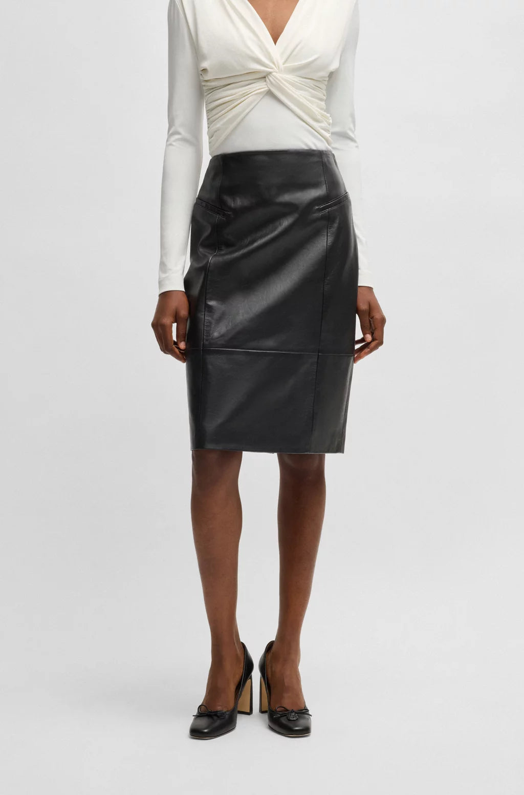 BOSS PENCIL SKIRT IN LUSTROUS LEATHER