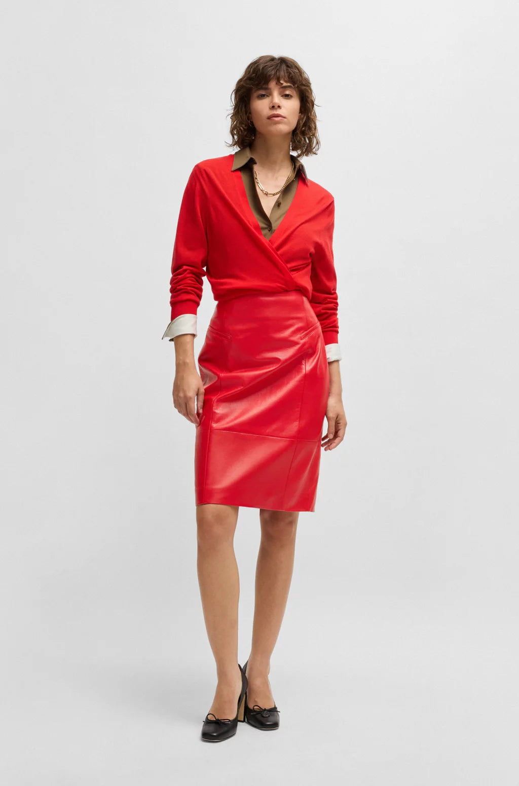 BOSS PENCIL SKIRT IN LUSTROUS LEATHER