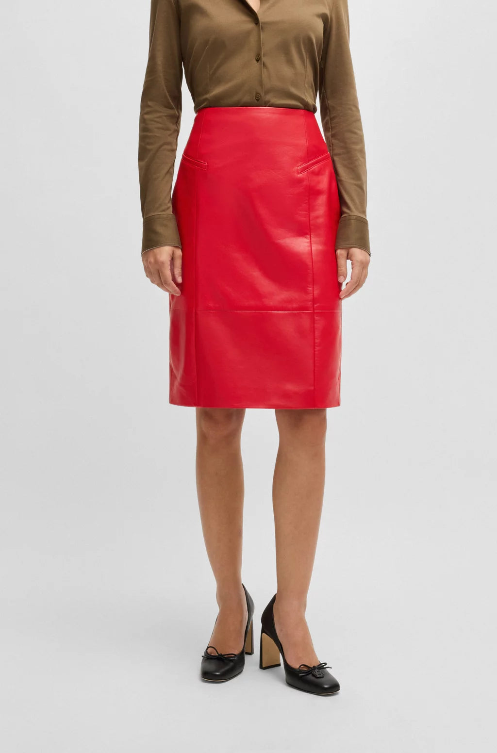 BOSS PENCIL SKIRT IN LUSTROUS LEATHER