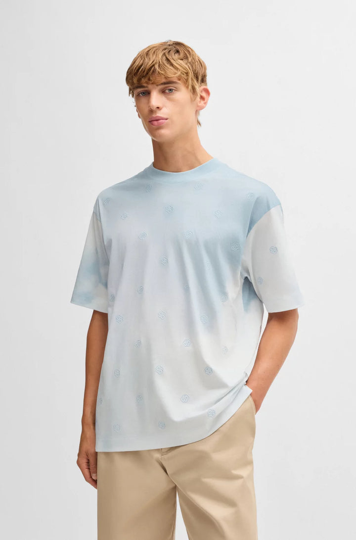 BOSS CLOUD-ARTWORK T-SHIRT WITH DOUBLE B MONOGRAMS
