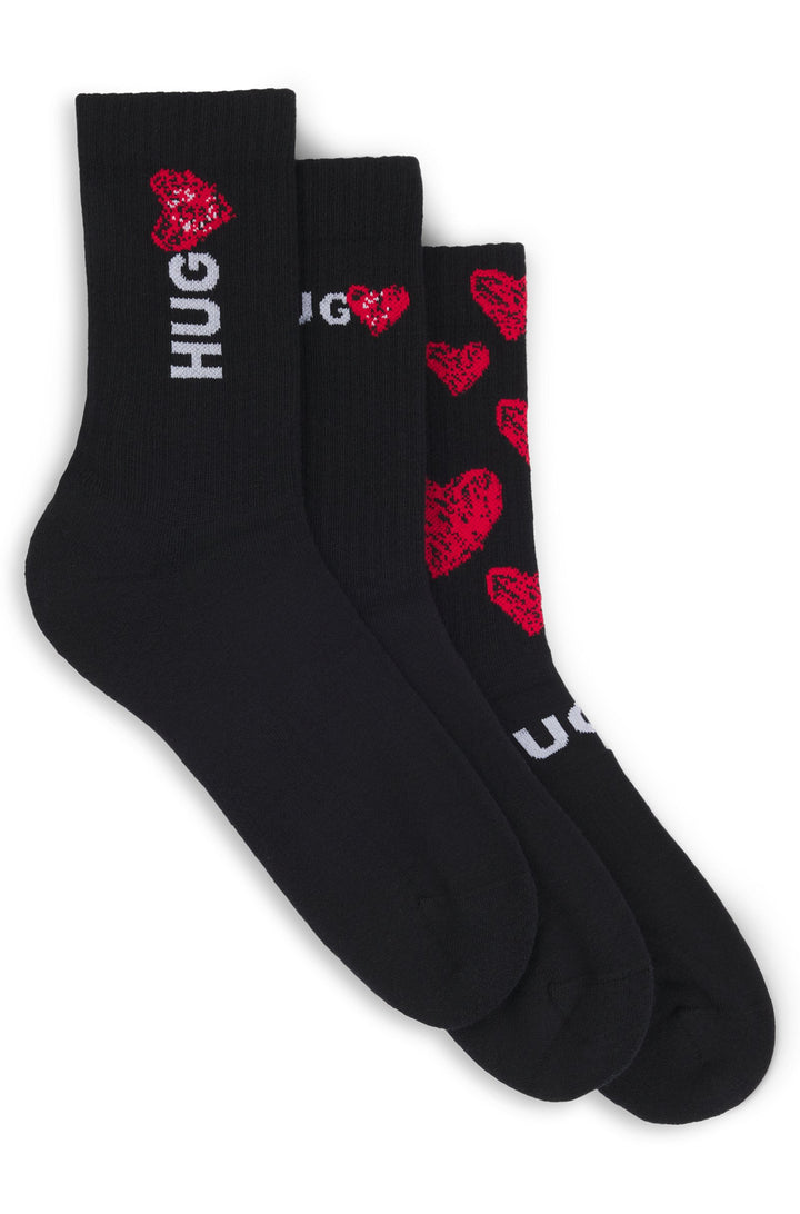 Hugo Three-pack of quarter-length socks with heart motifs