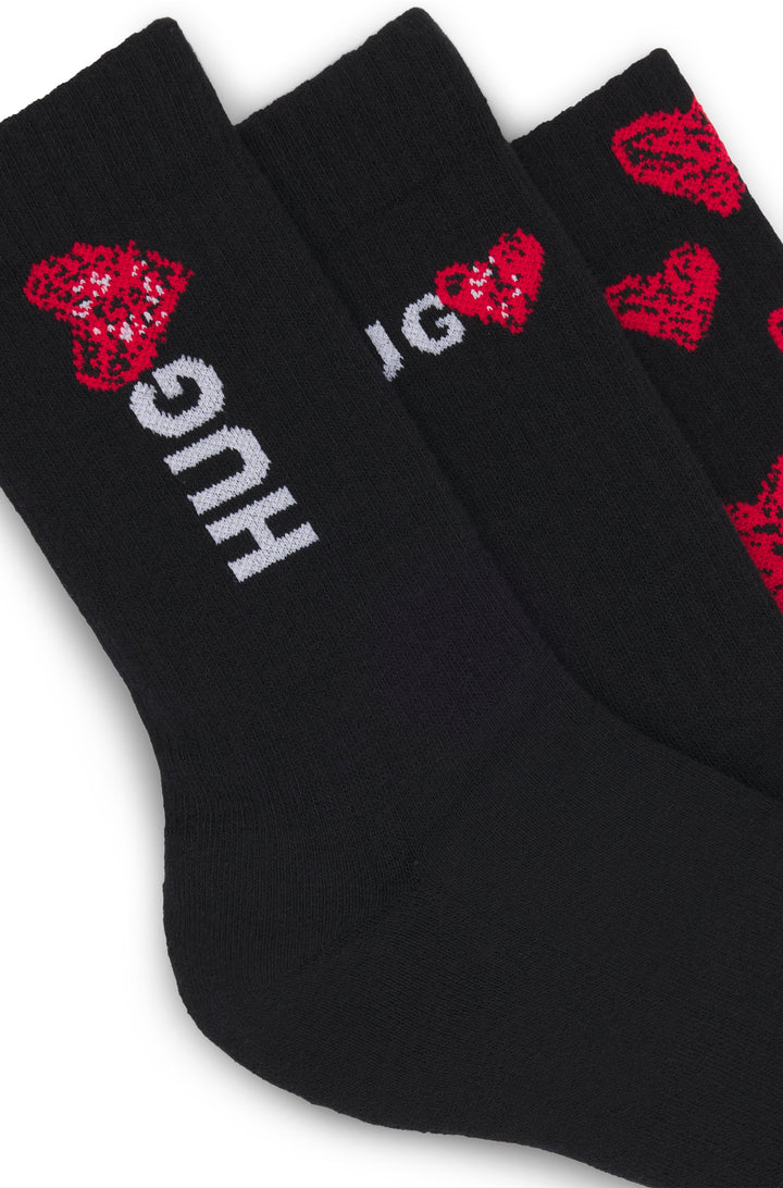 Hugo Three-pack of quarter-length socks with heart motifs