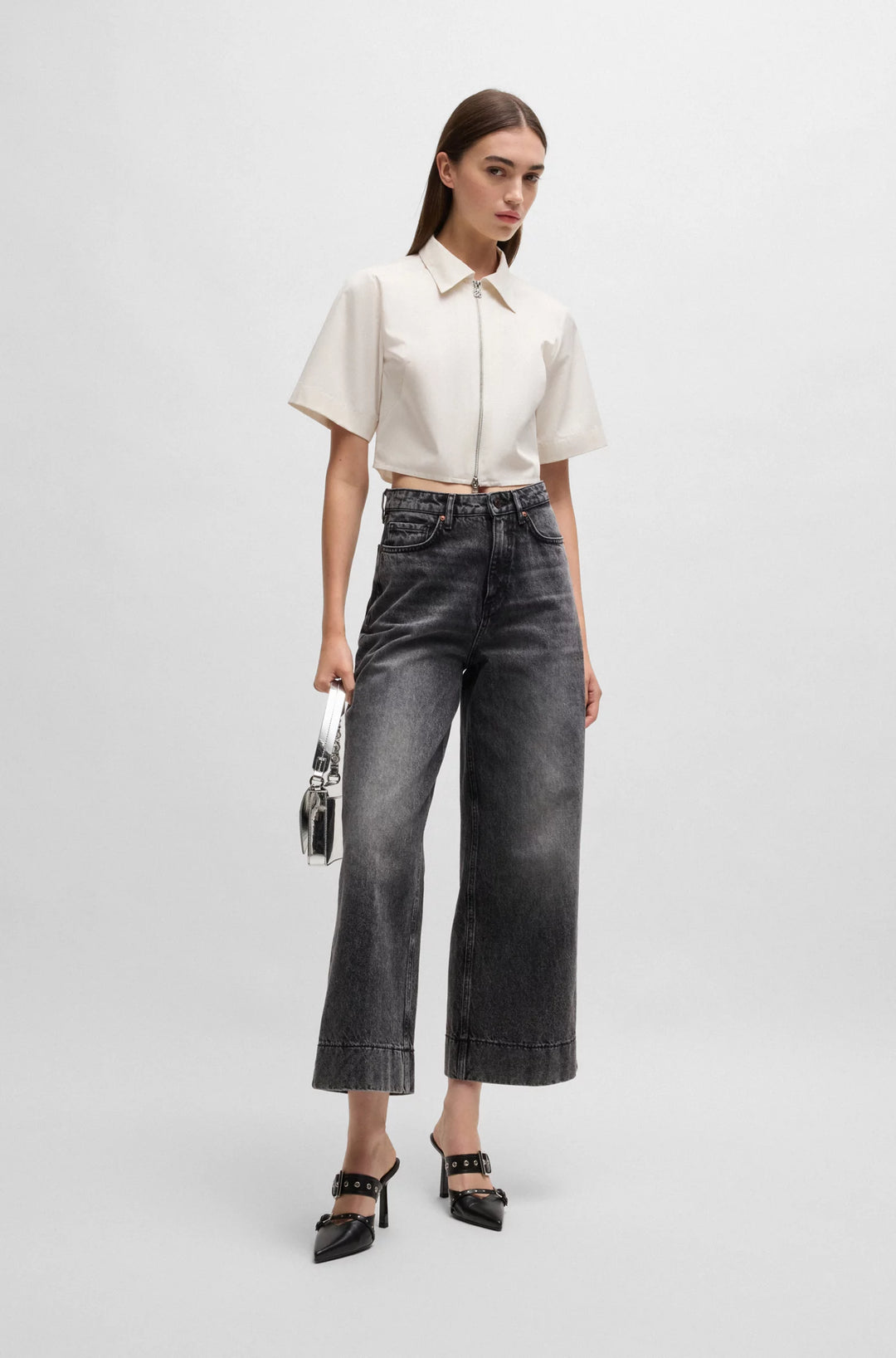 HUGO Cropped blouse in cotton twill