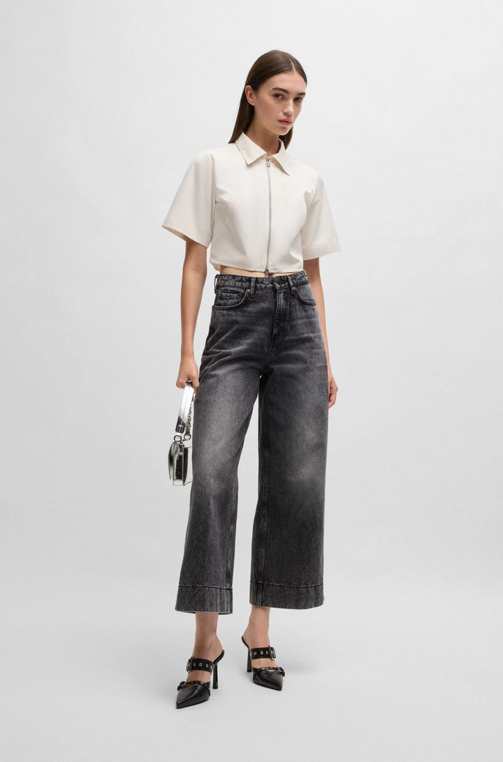 HUGO Cropped blouse in cotton twill