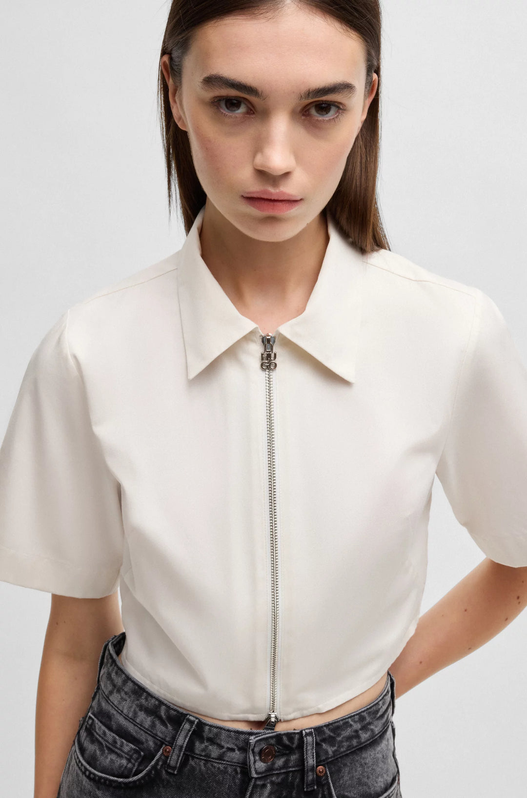 HUGO Cropped blouse in cotton twill