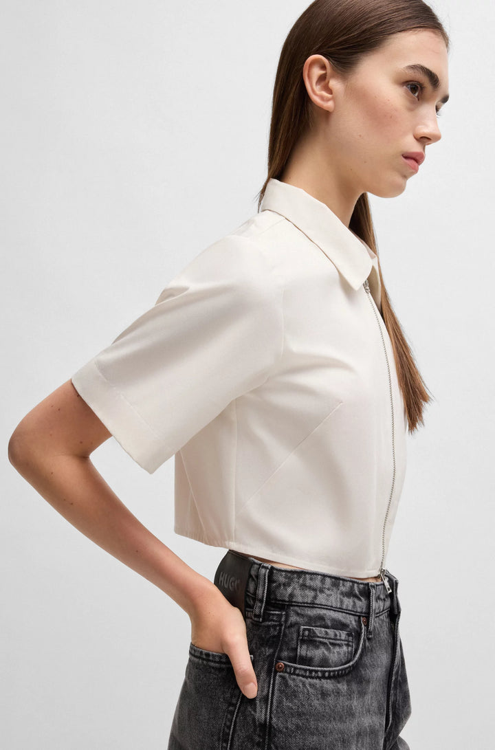 HUGO Cropped blouse in cotton twill