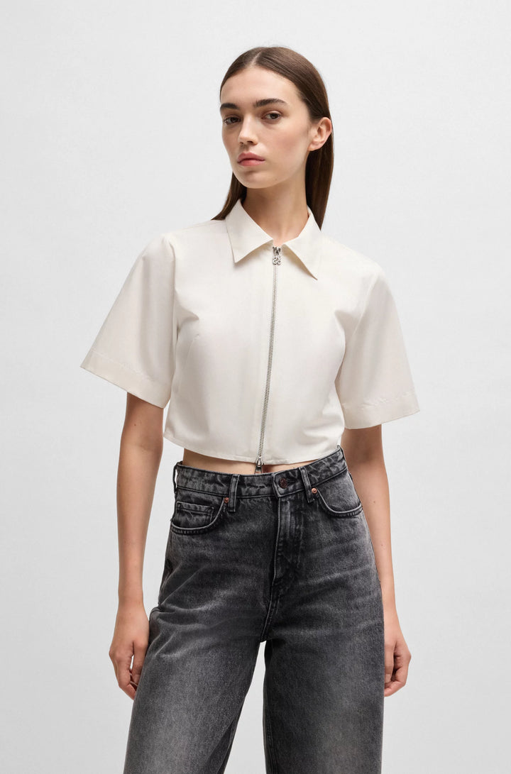 HUGO Cropped blouse in cotton twill