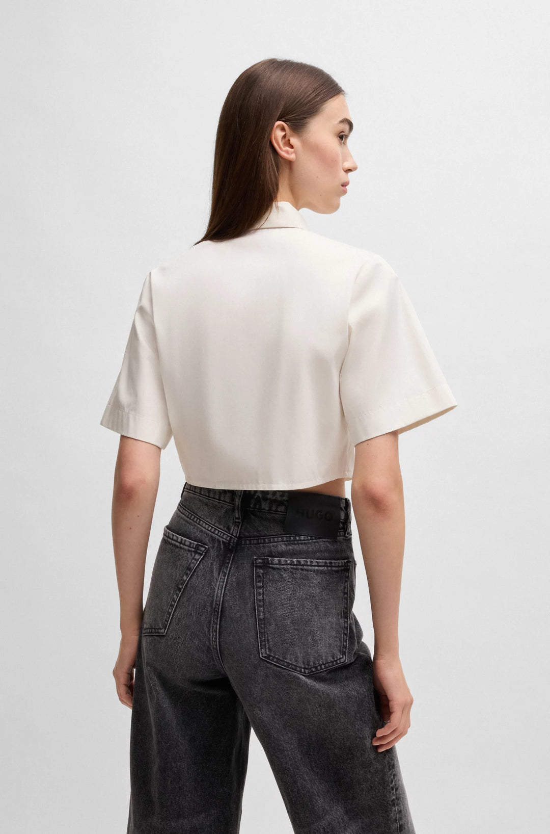 HUGO Cropped blouse in cotton twill