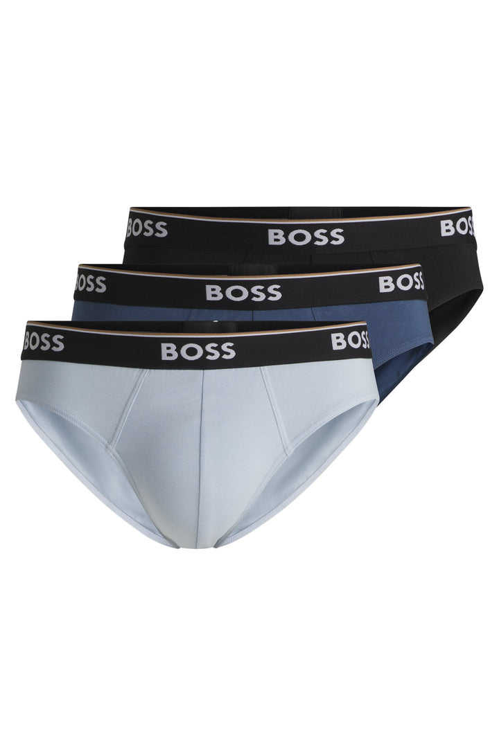 Boss Three-pack of stretch-cotton briefs with logo waistbands