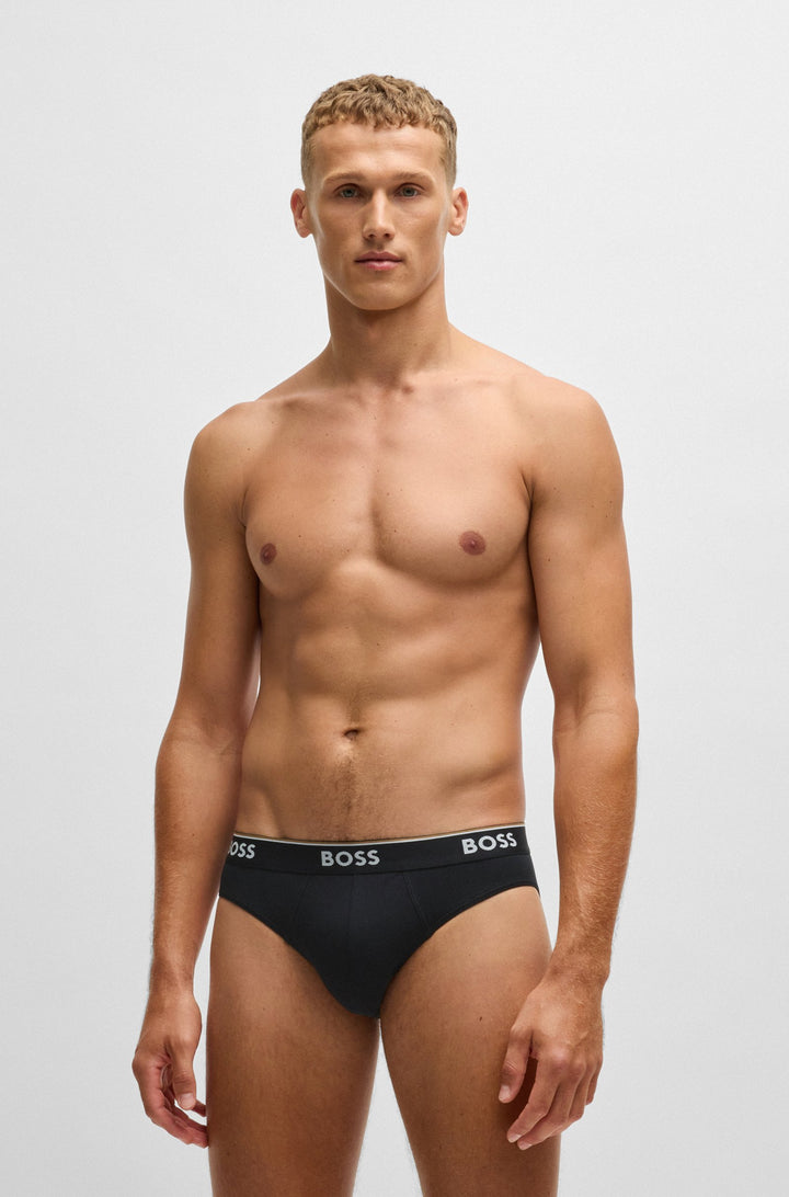 Boss Three-pack of stretch-cotton briefs with logo waistbands