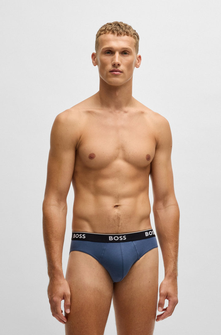 Boss Three-pack of stretch-cotton briefs with logo waistbands