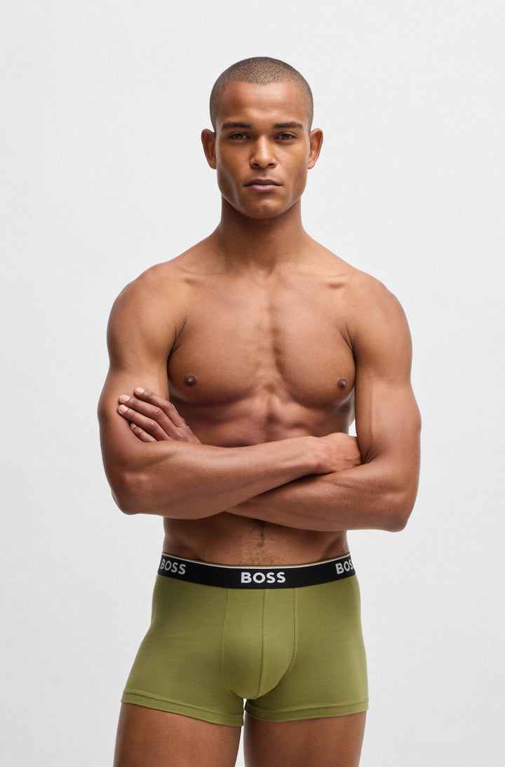 Boss Three-pack of stretch-cotton trunks with logo waistbands