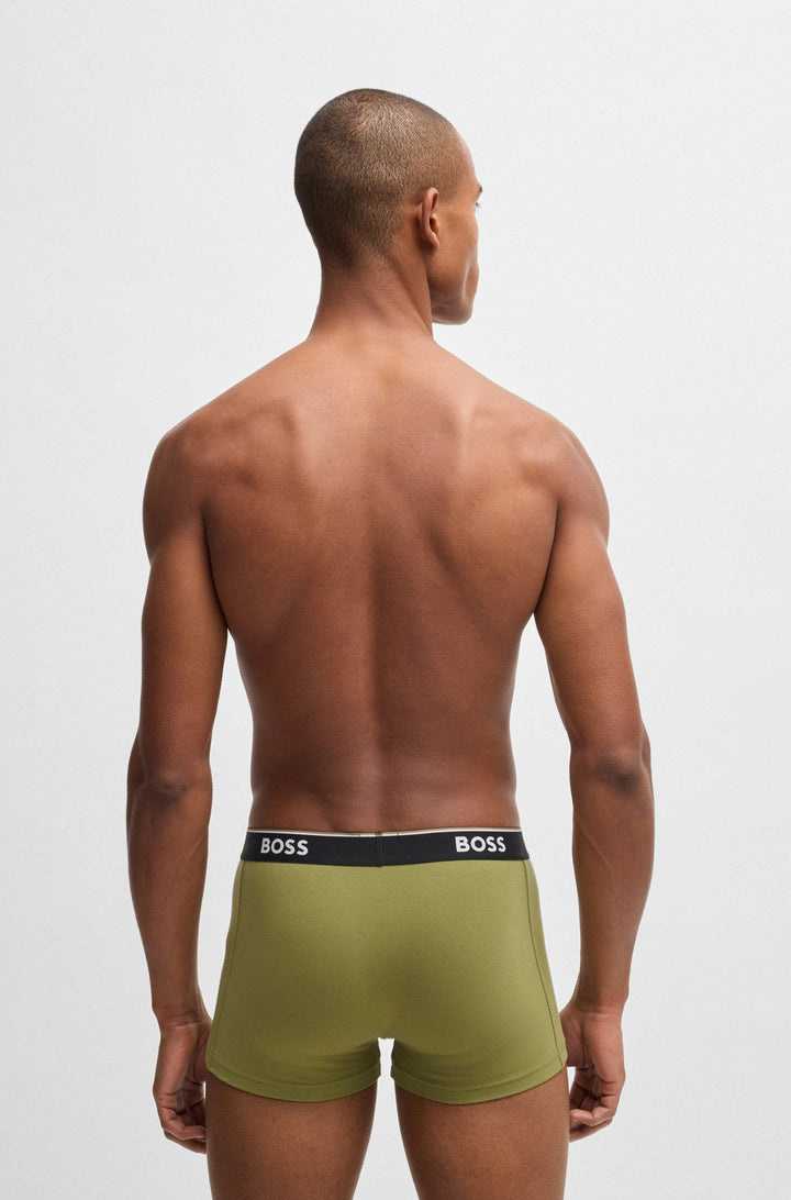 Boss Three-pack of stretch-cotton trunks with logo waistbands