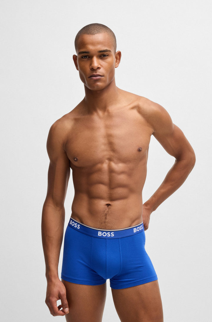 Boss Three-pack of stretch-cotton trunks with logo waistbands