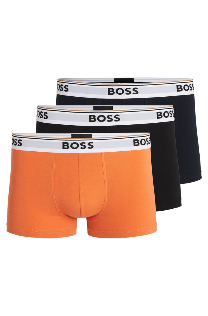 Boss Three-pack of stretch-cotton trunks with logo waistbands