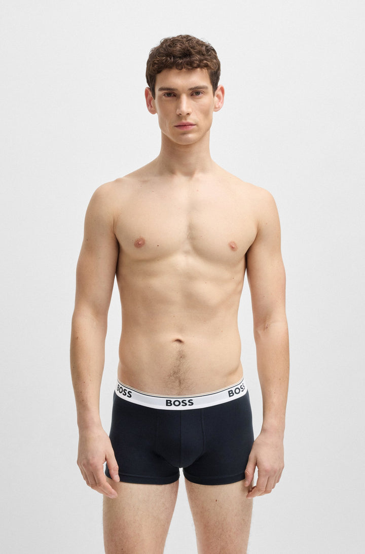 Boss Three-pack of stretch-cotton trunks with logo waistbands