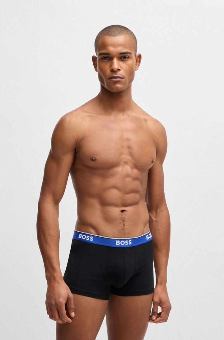 Boss Three-pack of stretch-cotton trunks with logo waistbands
