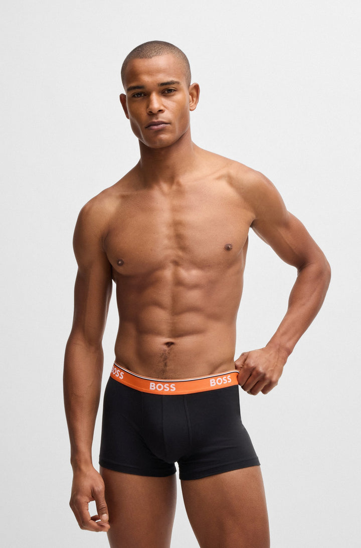 Boss Three-pack of stretch-cotton trunks with logo waistbands