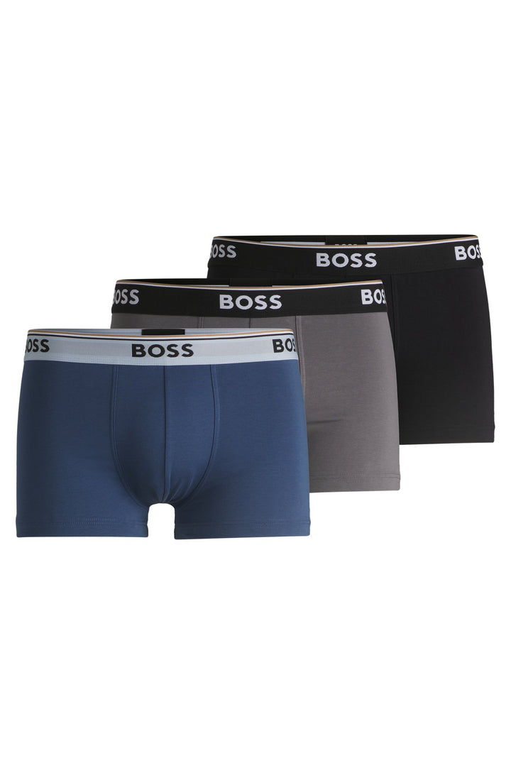 Boss Three-pack of stretch-cotton trunks with logo waistbands