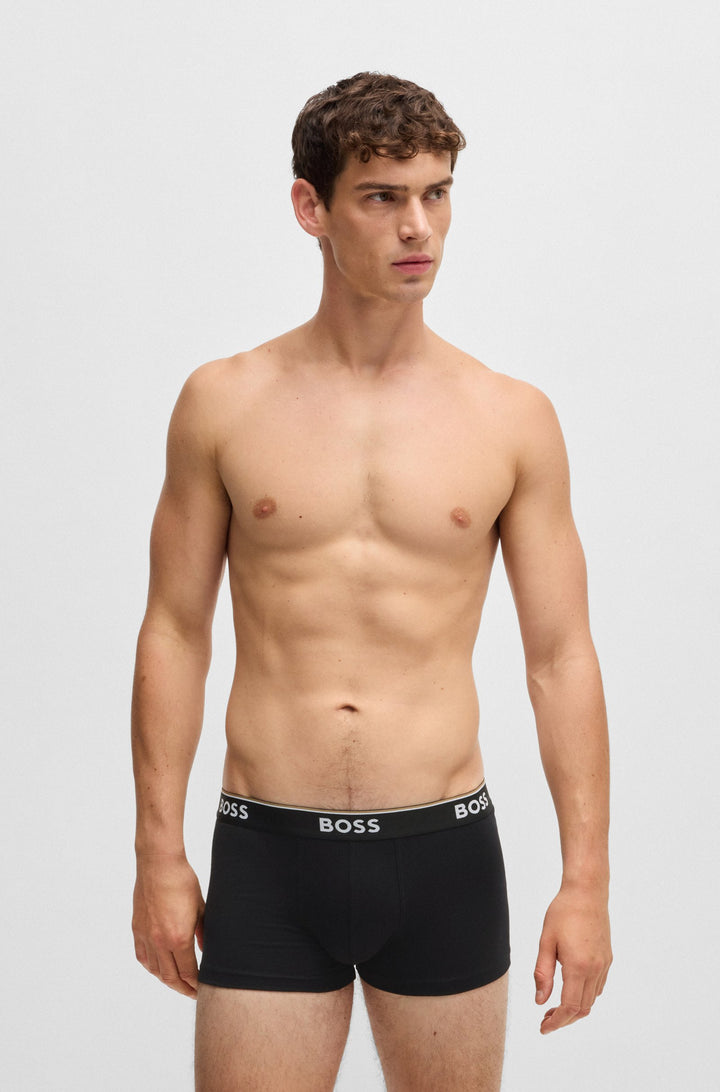 Boss Three-pack of stretch-cotton trunks with logo waistbands