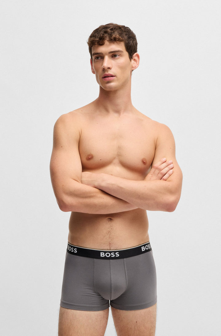 Boss Three-pack of stretch-cotton trunks with logo waistbands
