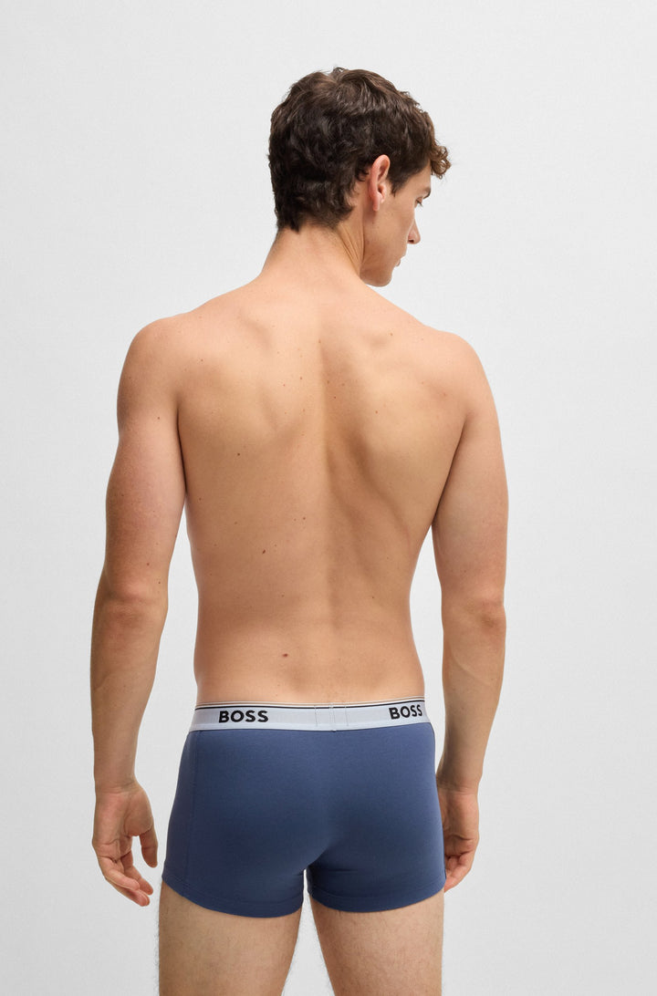 Boss Three-pack of stretch-cotton trunks with logo waistbands