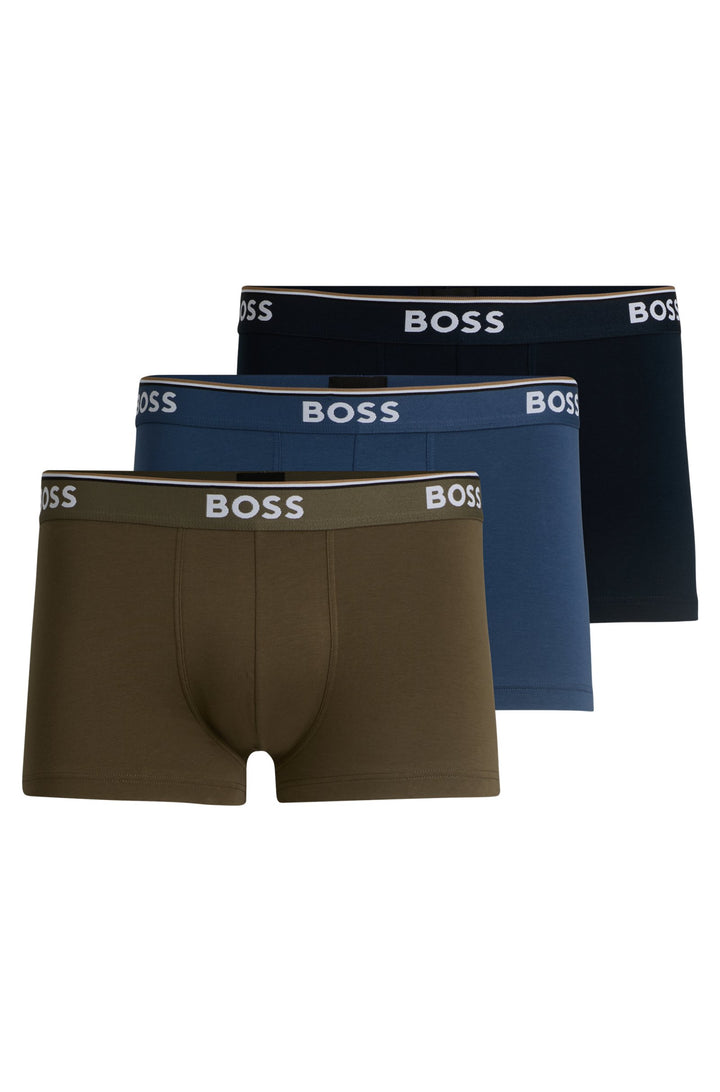 Boss Three-pack of stretch-cotton trunks with logo waistbands