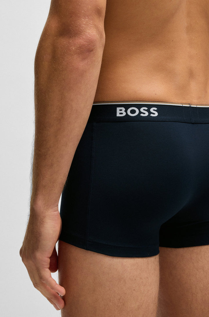 Boss Three-pack of stretch-cotton trunks with logo waistbands