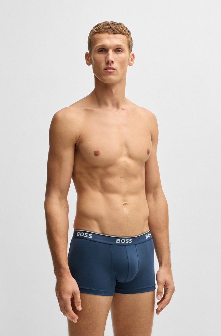 Boss Three-pack of stretch-cotton trunks with logo waistbands