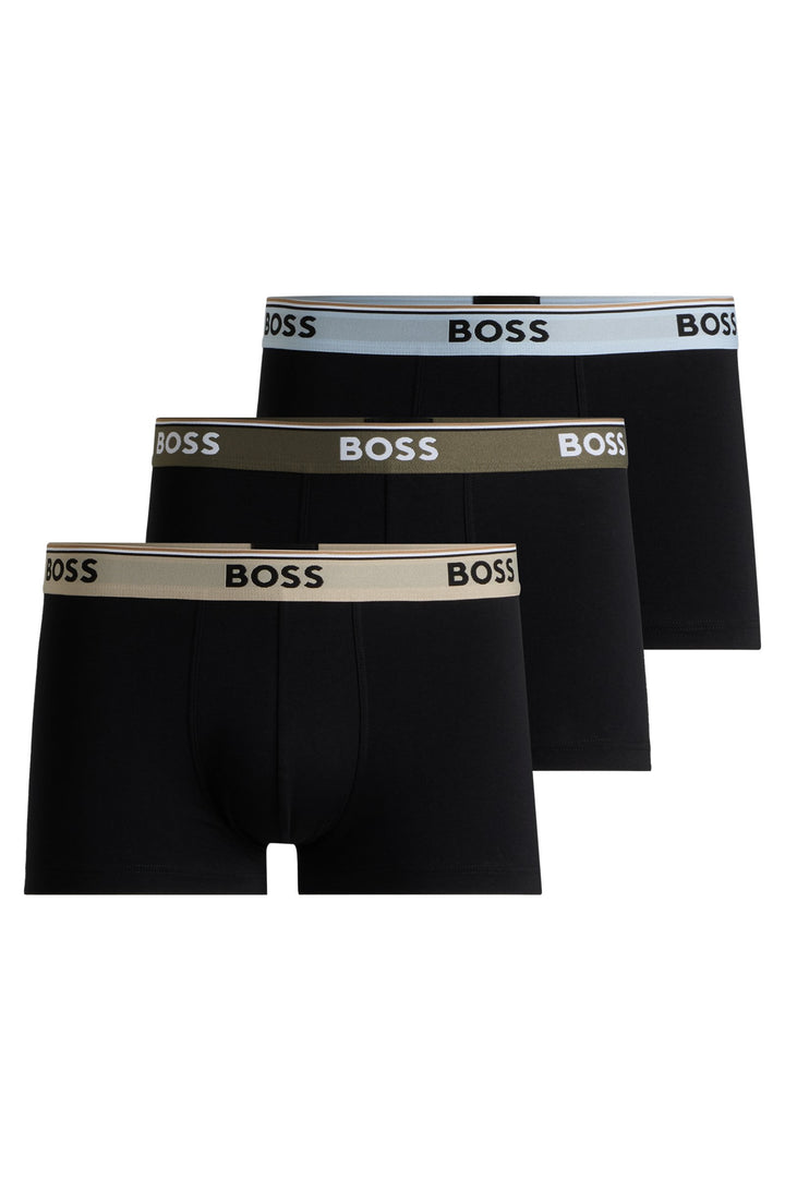 Boss Three-pack of stretch-cotton trunks with logo waistbands