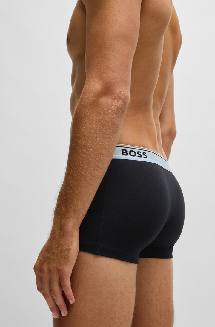 Boss Three-pack of stretch-cotton trunks with logo waistbands